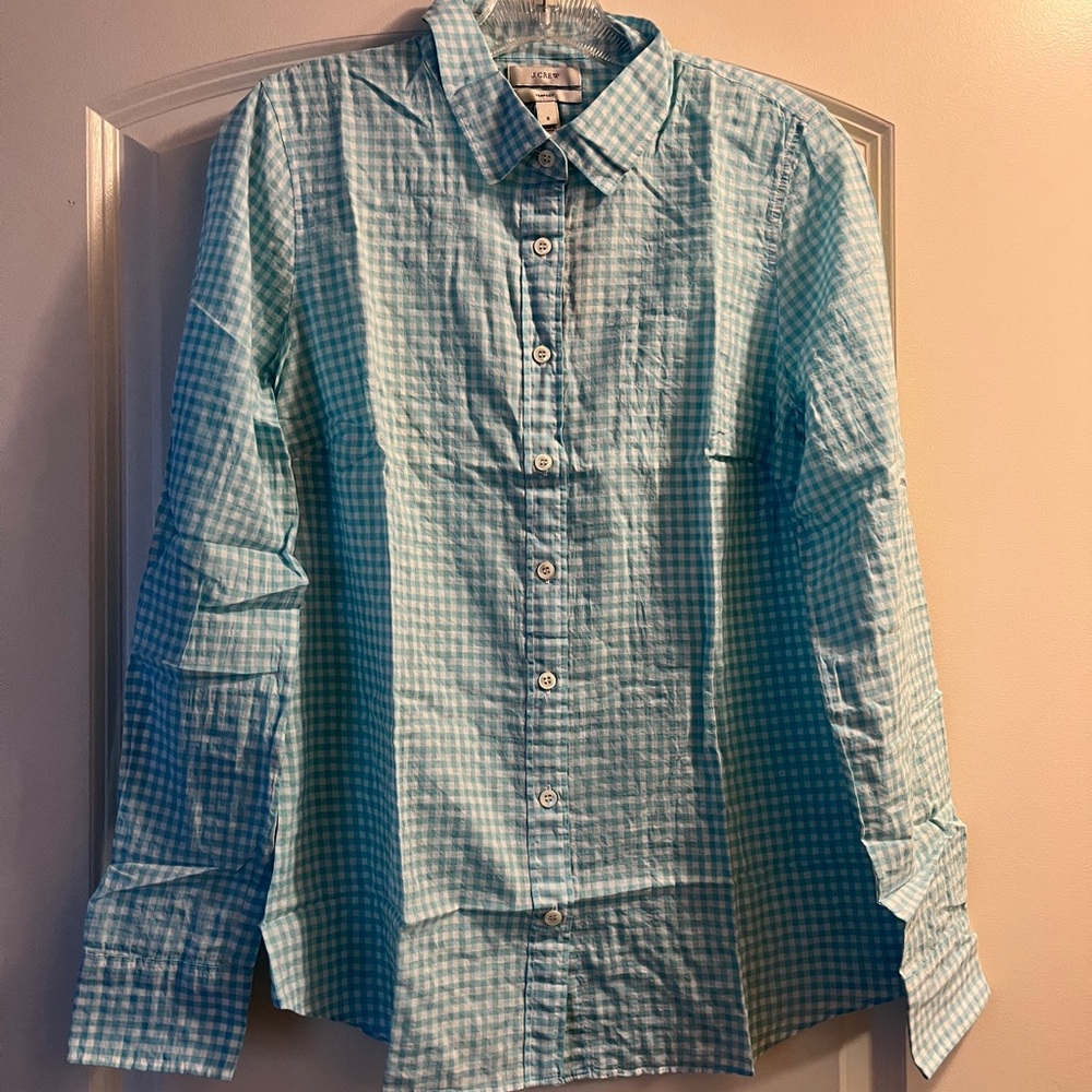 J. Crew Gingham Button-down Shirts in Aqua and White check